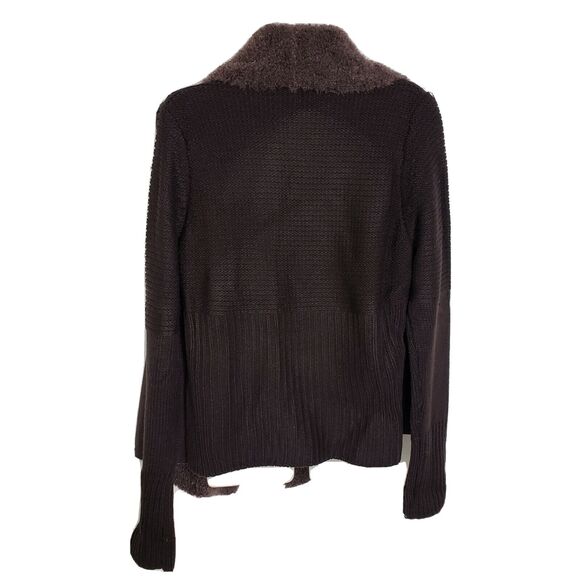 Chelsea & Theodore Womens Cardigan Sweater Large Brown Faux Fur Suede Open Front - Picture 2 of 12